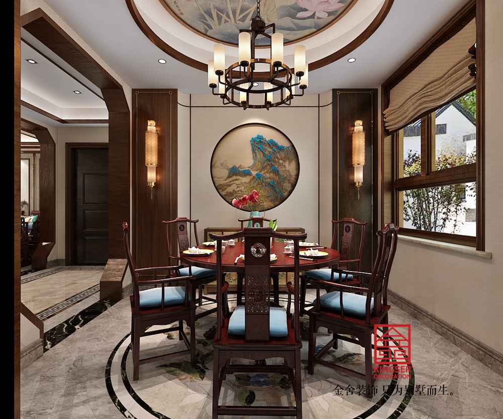 红山庄园别墅400平米新中式风格装修-餐厅